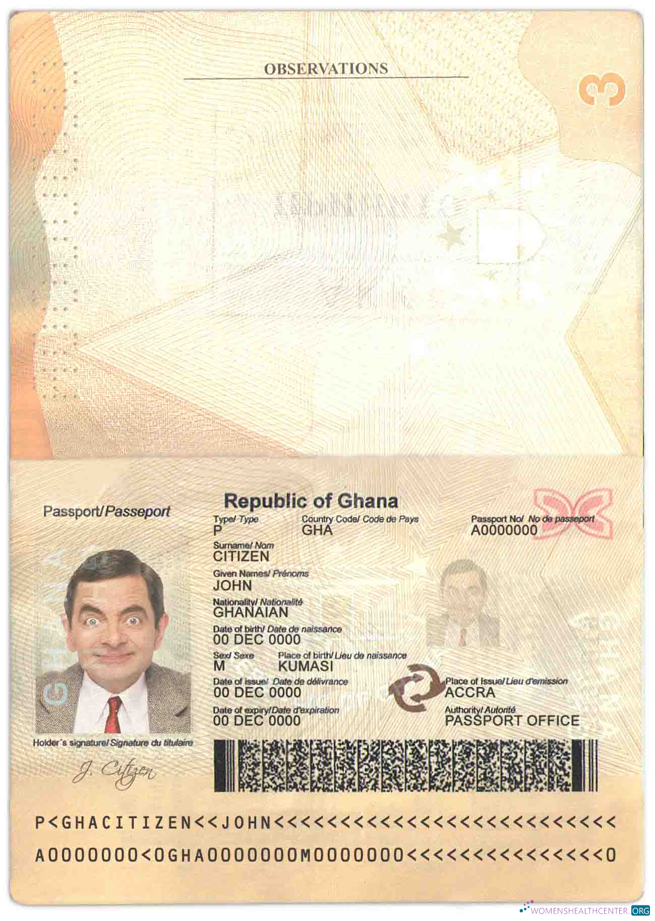 Download Ghana passport Photoshop template